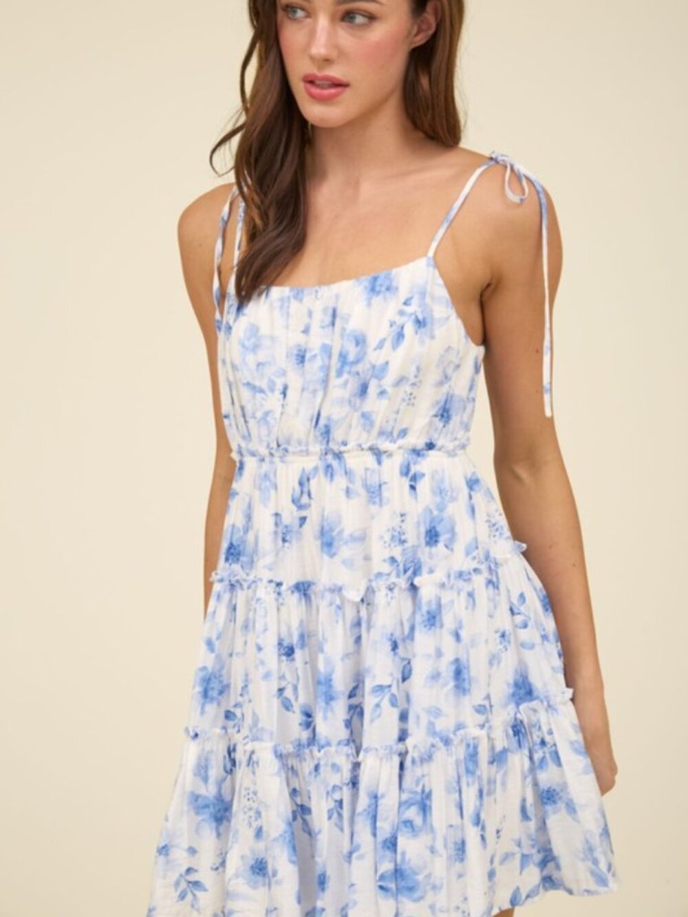 Floral Spaghetti Strap Tiered Back Tie Mini Dress